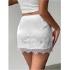 image:imageFloerns Womens Sexy Lace Satin Low Rise Patchwork Night Out Mini SkirtWhite