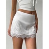 image:imageFloerns Womens Sexy Lace Satin Low Rise Patchwork Night Out Mini SkirtWhite