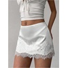 image:imageFloerns Womens Sexy Lace Satin Low Rise Patchwork Night Out Mini SkirtWhite