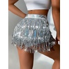 image:imageFloerns Womens Shiny Sequin Tassel Trim Skorts Dance Hip Rave Mini Skirts ShortsSilver