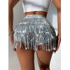 image:imageFloerns Womens Shiny Sequin Tassel Trim Skorts Dance Hip Rave Mini Skirts ShortsSilver