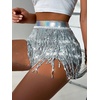 image:imageFloerns Womens Shiny Sequin Tassel Trim Skorts Dance Hip Rave Mini Skirts ShortsSilver