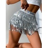 image:imageFloerns Womens Shiny Sequin Tassel Trim Skorts Dance Hip Rave Mini Skirts ShortsSilver