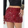 image:imageFloerns Womens Sparkly Sequin Low Rise Mini Skirt Bodycon Music Festival Glitter Night Out SkirtsBurgundy