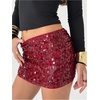 image:imageFloerns Womens Sparkly Sequin Low Rise Mini Skirt Bodycon Music Festival Glitter Night Out SkirtsBurgundy