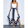 image:imageFloerns Womens Striped Long Skirt Asymmetrical Ruffle Work Flowy SkirtsBlue
