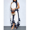 image:imageFloerns Womens Striped Long Skirt Asymmetrical Ruffle Work Flowy SkirtsBlue