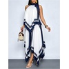 image:imageFloerns Womens Striped Long Skirt Asymmetrical Ruffle Work Flowy SkirtsBlue