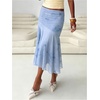 image:imageFloerns Womens Summer Floral Ruffle Asymmetric Flowy Mesh Bodycon SkirtsBlue