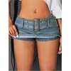 image:imageFloerns Womens Summer Mini Jean Skorts Y2K Belted Skinny Denim Skirt Shorts Concert OutfitsBlue