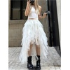 image:imageFloerns Womens Tulle Skirt Asymmetrical Layered Ruffle Fairy Long SkirtsWhite