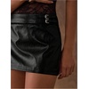 image:imageFloerns Womens Vintage Metal Buckle PU Leather Low Rise Mini SkirtBlack