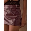 image:imageFloerns Womens Vintage Metal Buckle PU Leather Low Rise Mini SkirtBurgundy
