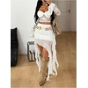 image:imageFloerns Womens Y2k Mesh Maxi Skirt Asymmetrical Layered Ruffle Low Rise Rave Concert Long SkirtWhite