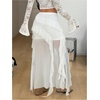 image:imageFloerns Womens Y2k Mesh Maxi Skirt Asymmetrical Layered Ruffle Low Rise Rave Concert Long SkirtWhite