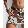 image:imageFloerns Womens Y2k Mini Denim Skirt Cow Print Low Waist Raw Hem Western Jean SkirtBrown and White