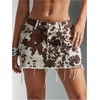 image:imageFloerns Womens Y2k Mini Denim Skirt Cow Print Low Waist Raw Hem Western Jean SkirtBrown and White