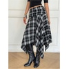 image:imageFloerns Womens Y2k Plaid Midi Skirt Asymmetrical Hem Low Rise Flowy SkirtBlack White Multi