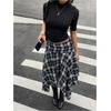 image:imageFloerns Womens Y2k Plaid Midi Skirt Asymmetrical Hem Low Rise Flowy SkirtBlack White Multi