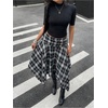 image:imageFloerns Womens Y2k Plaid Midi Skirt Asymmetrical Hem Low Rise Flowy SkirtBlack White Multi