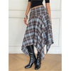 image:imageFloerns Womens Y2k Plaid Midi Skirt Asymmetrical Hem Low Rise Flowy SkirtBlue