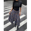 image:imageFloerns Womens Y2k Plaid Midi Skirt Asymmetrical Hem Low Rise Flowy SkirtBlue and Brown