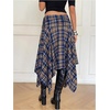 image:imageFloerns Womens Y2k Plaid Midi Skirt Asymmetrical Hem Low Rise Flowy SkirtBlue and Brown