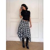 image:imageFloerns Womens Y2k Plaid Midi Skirt Asymmetrical Hem Low Rise Flowy SkirtBlue and White