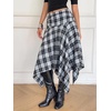 image:imageFloerns Womens Y2k Plaid Midi Skirt Asymmetrical Hem Low Rise Flowy SkirtBlue and White
