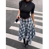 image:imageFloerns Womens Y2k Plaid Midi Skirt Asymmetrical Hem Low Rise Flowy SkirtBlue and White