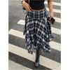 image:imageFloerns Womens Y2k Plaid Midi Skirt Asymmetrical Hem Low Rise Flowy SkirtDark Blue