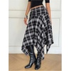image:imageFloerns Womens Y2k Plaid Midi Skirt Asymmetrical Hem Low Rise Flowy SkirtDark Blue