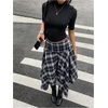 image:imageFloerns Womens Y2k Plaid Midi Skirt Asymmetrical Hem Low Rise Flowy SkirtDark Blue