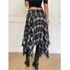 image:imageFloerns Womens Y2k Plaid Midi Skirt Asymmetrical Hem Low Rise Flowy SkirtDark Blue