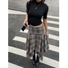 image:imageFloerns Womens Y2k Plaid Midi Skirt Asymmetrical Hem Low Rise Flowy SkirtDark Green