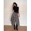 image:imageFloerns Womens Y2k Plaid Midi Skirt Asymmetrical Hem Low Rise Flowy SkirtDark Green