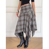 image:imageFloerns Womens Y2k Plaid Midi Skirt Asymmetrical Hem Low Rise Flowy SkirtDark Green