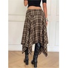 image:imageFloerns Womens Y2k Plaid Midi Skirt Asymmetrical Hem Low Rise Flowy SkirtDeep Brown