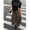 image:imageFloerns Womens Y2k Plaid Midi Skirt Asymmetrical Hem Low Rise Flowy SkirtDeep Brown