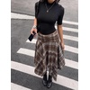 image:imageFloerns Womens Y2k Plaid Midi Skirt Asymmetrical Hem Low Rise Flowy SkirtKhaki