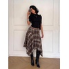 image:imageFloerns Womens Y2k Plaid Midi Skirt Asymmetrical Hem Low Rise Flowy SkirtKhaki