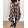 image:imageFloerns Womens Y2k Plaid Midi Skirt Asymmetrical Hem Low Rise Flowy SkirtKhaki