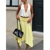 image:imageFloerns Womens Y2k Plaid Midi Skirt Asymmetrical Hem Low Rise Flowy SkirtPale Yellow