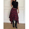 image:imageFloerns Womens Y2k Plaid Midi Skirt Asymmetrical Hem Low Rise Flowy SkirtRed