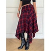 image:imageFloerns Womens Y2k Plaid Midi Skirt Asymmetrical Hem Low Rise Flowy SkirtRed