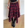 image:imageFloerns Womens Y2k Plaid Midi Skirt Asymmetrical Hem Low Rise Flowy SkirtRed