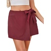 image:imageWomens Houndstooth High Waist Skirt Shorts Asymmetrical Hem Tie Front SkortsRed