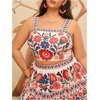 image:imageWomens Plus Size 2 Piece Summer Vacation Boho Outfit Tropical Camisole Top with Mini Skirt SetBeige Multi
