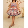 image:imageWomens Plus Size 2 Piece Summer Vacation Boho Outfit Tropical Camisole Top with Mini Skirt SetBeige Multi