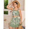 image:imageWomens Plus Size 2 Piece Summer Vacation Boho Outfit Tropical Camisole Top with Mini Skirt SetGreen